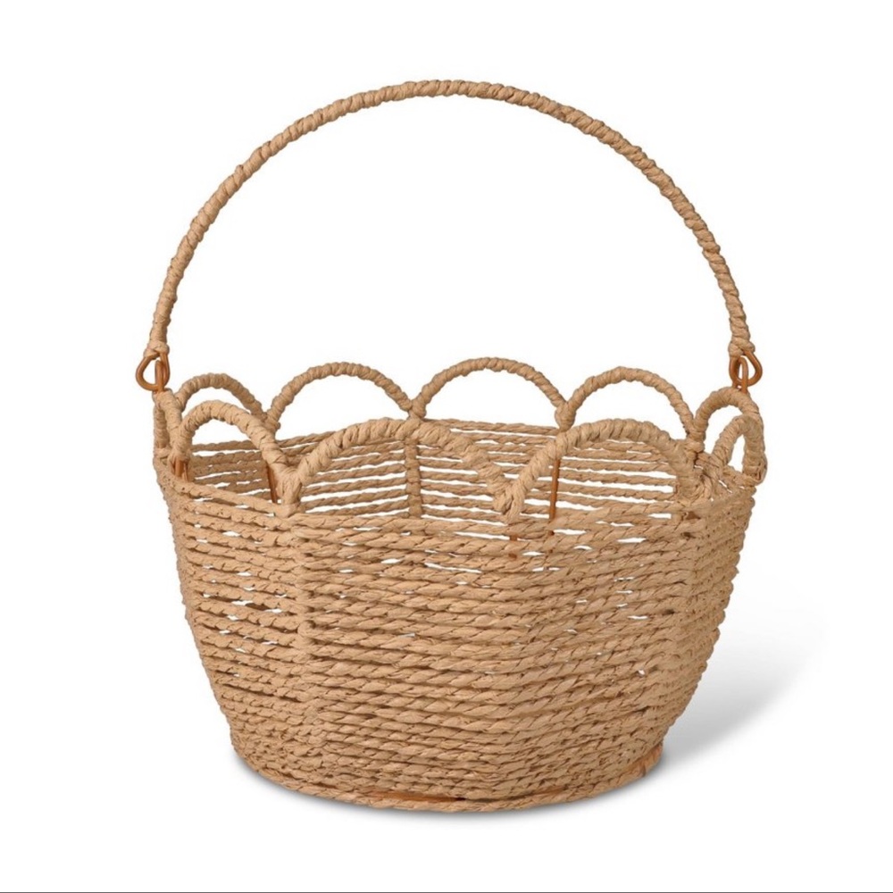 Coastal Scalloped Woven Market Basket Easter Basket Farmhouse Easter Storage